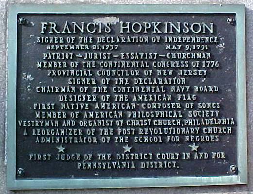 Francis Hopkinson's memorial marker in Christ Church burial ground