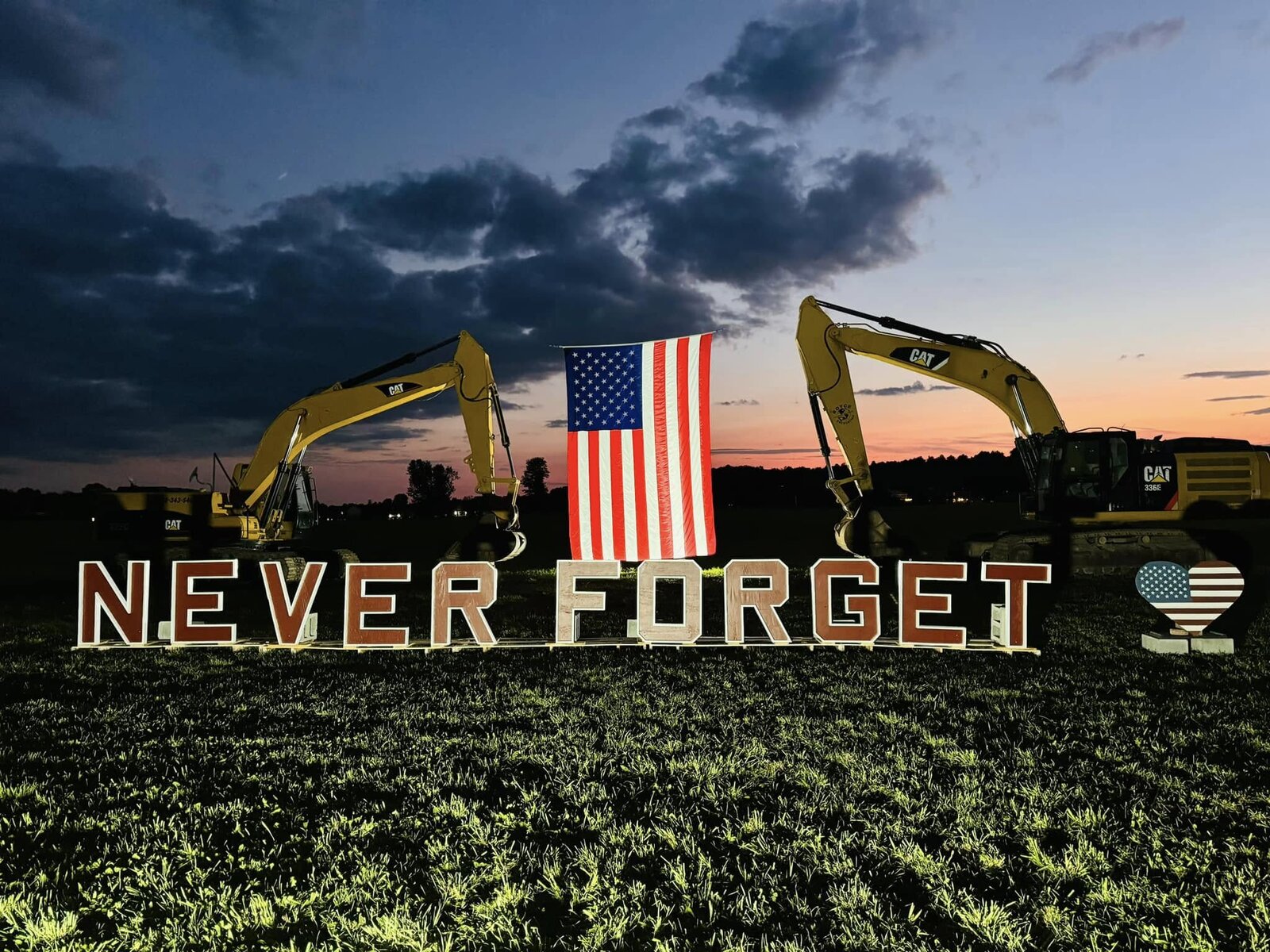 Never Forget — flag at sunset, September 11 memorial